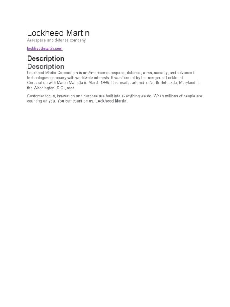Lockheed Martin: Aerospace & Defense Leader | PDF | Finance & Money ...