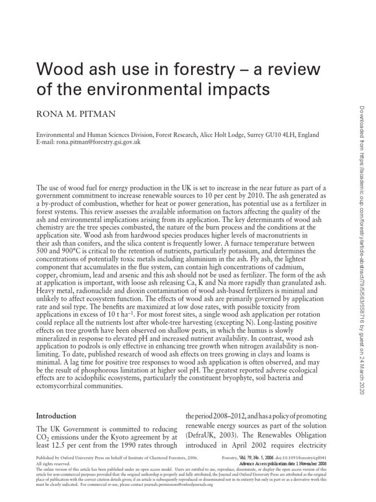 Wood Ash Use in Forestry - A Review PDF | PDF | Soil | Fertilizer