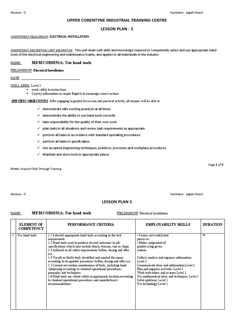 Hand Tools in Electrical Installation | PDF | Competence (Human ...