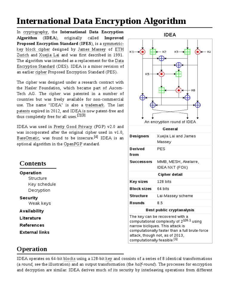 International Data Encryption Algorithm | PDF | Secure Communication ...