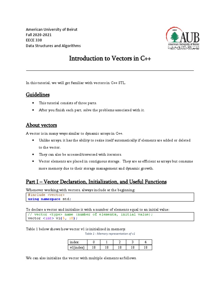 C++ Vectors: Declaration & Usage Guide | PDF | Array Data Structure | C++