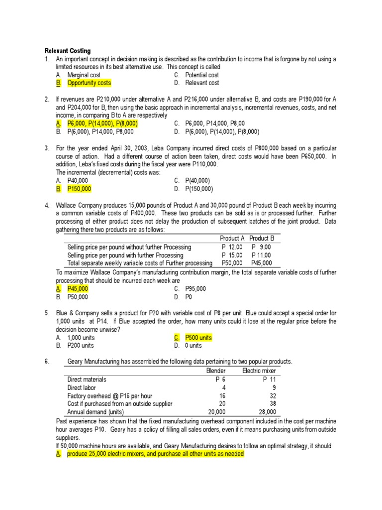 Relevant Costing PDF Cost Economics