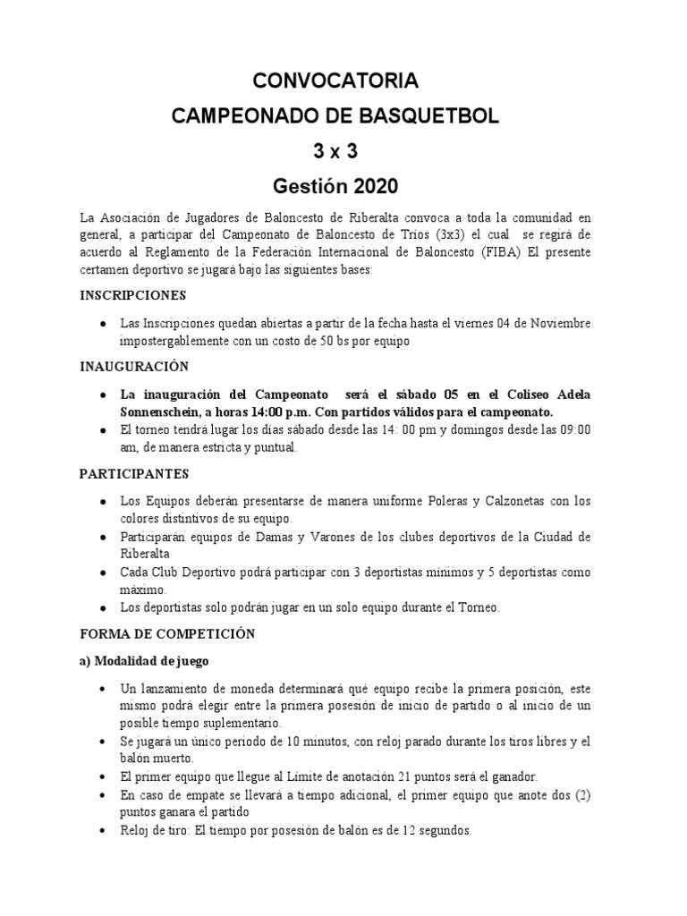 Convocatoria Basquet 2020 PDF Equipos Ocio