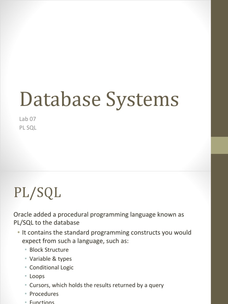 Database Systems: Lab 07 PL SQL | Download Free PDF | Pl/Sql | Control Flow