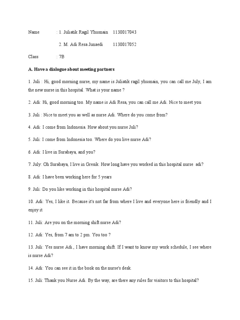 A. Have A Dialogue About Meeting Partners | PDF | Wellness
