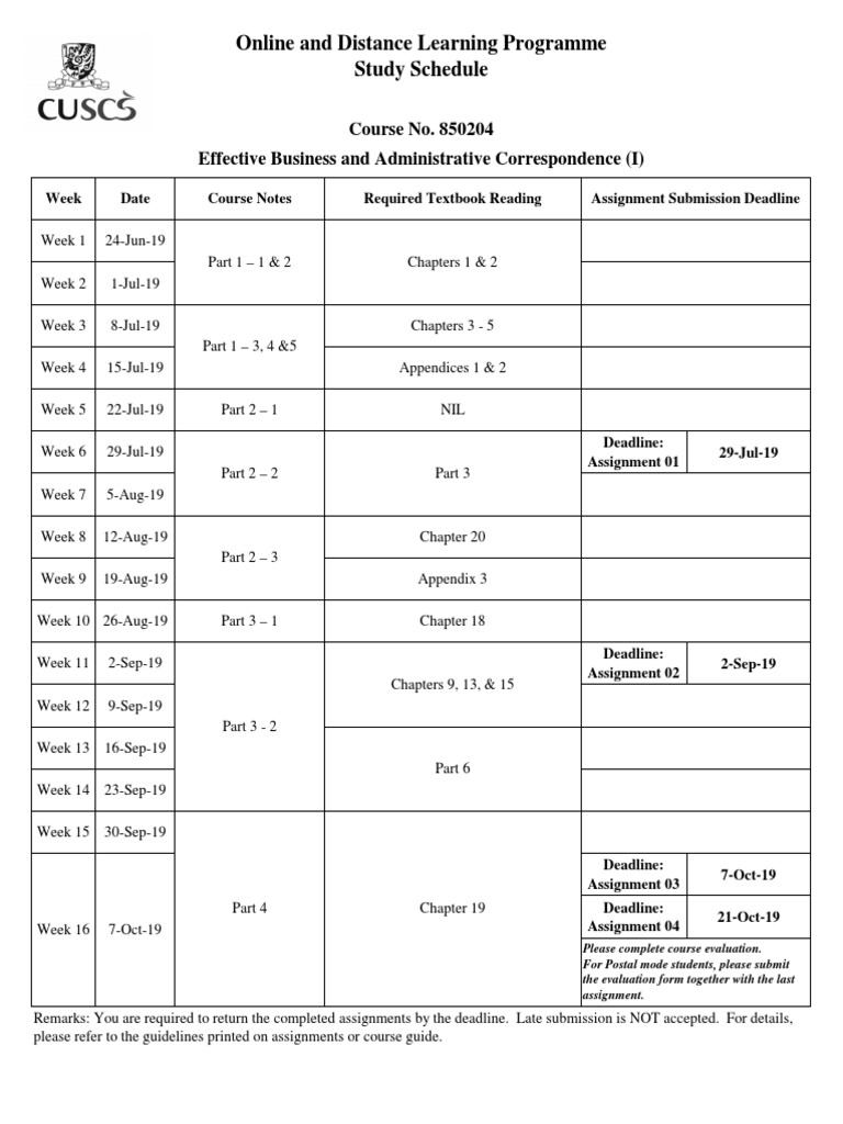 Online and Distance Learning Programme Study Schedule PDF Distance