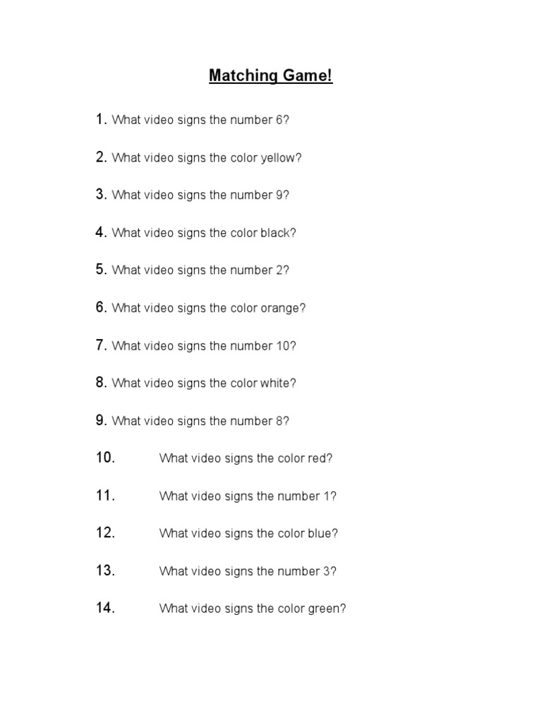 Video Sign Matching Game Guide | PDF