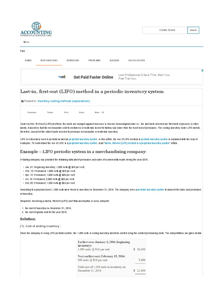 Periodic Inventory-LIFO | PDF | Cost Of Goods Sold | Inventory