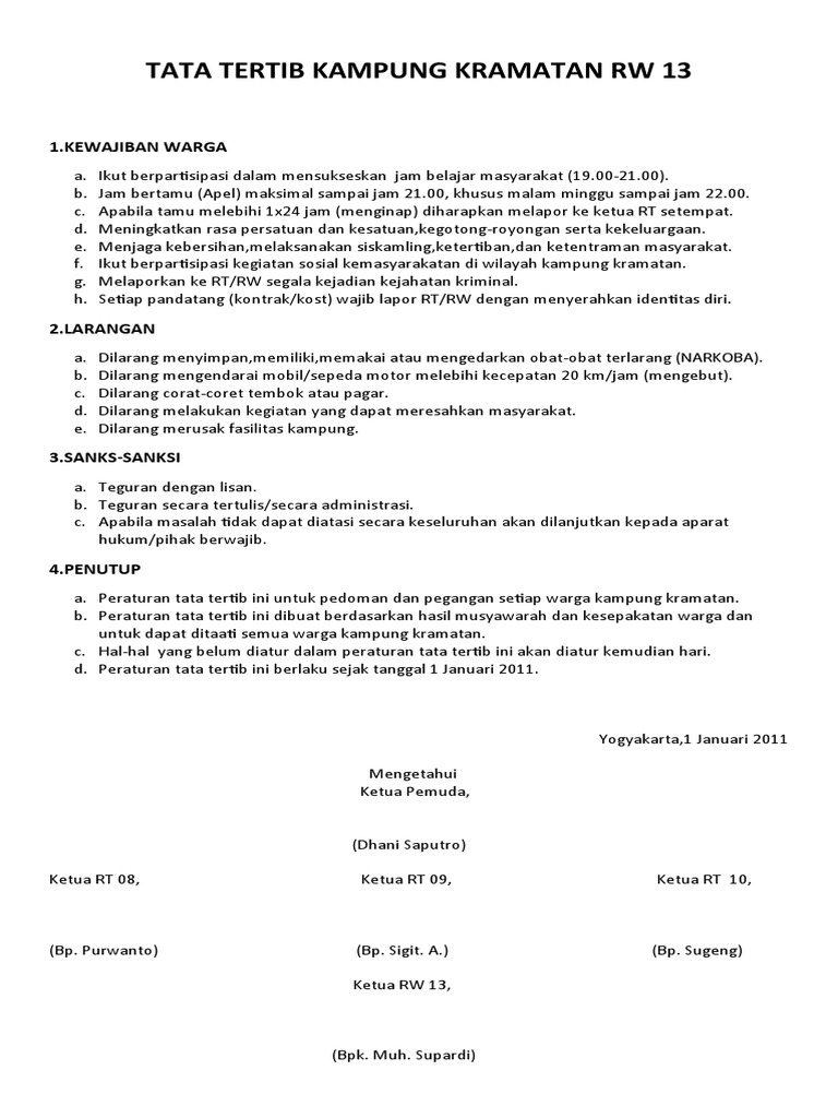 Tata Tertib Kampung Kramatan Rw 13