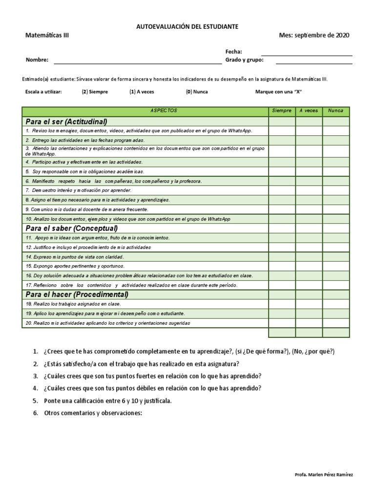 AUTOEVALUACIÓN | PDF | Maestros | Cognición