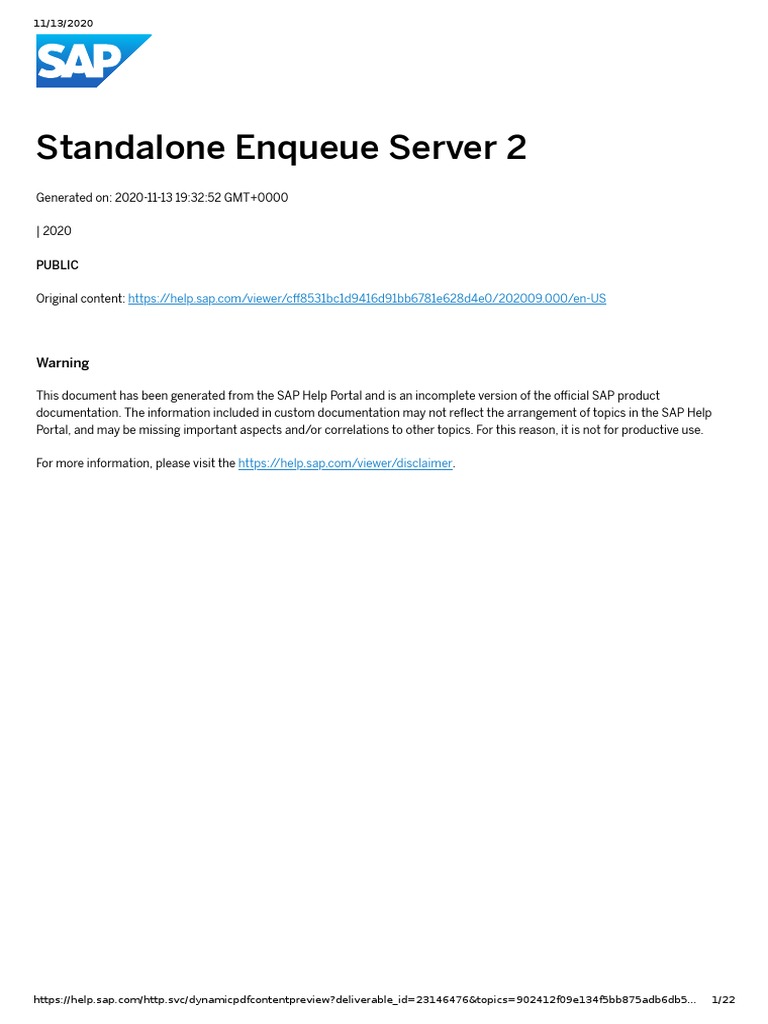 Overview of Standalone Enqueue Server 2 | PDF | Server (Computing ...
