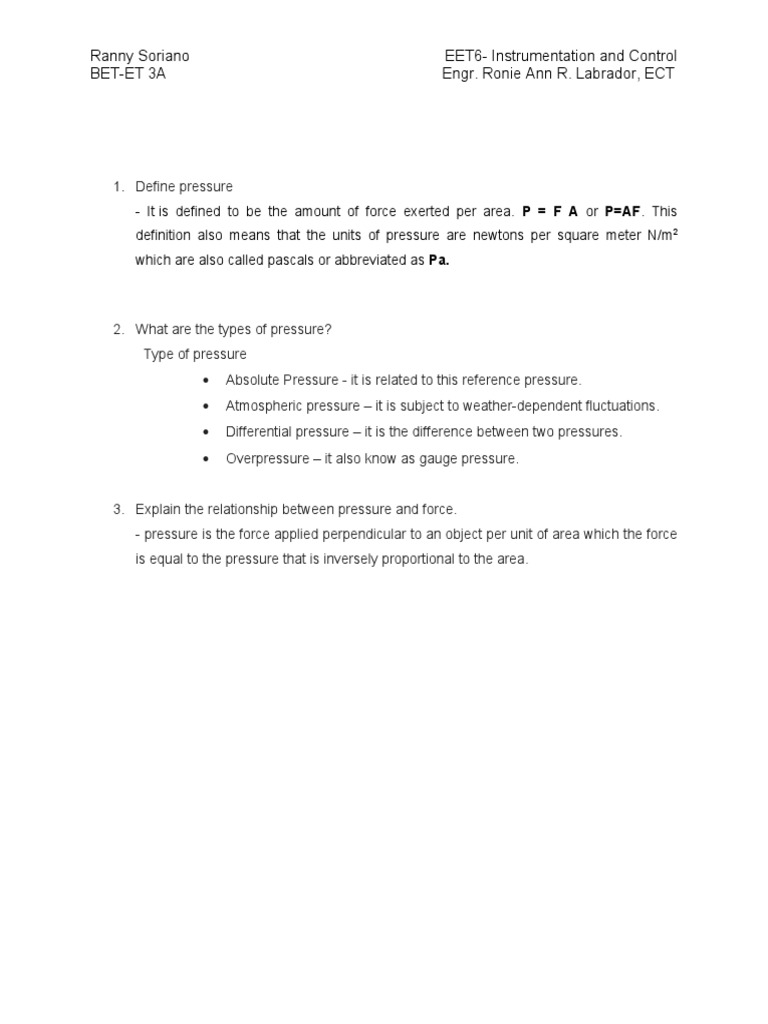 Pressure Fundamentals in EET6 | PDF | Science & Mathematics