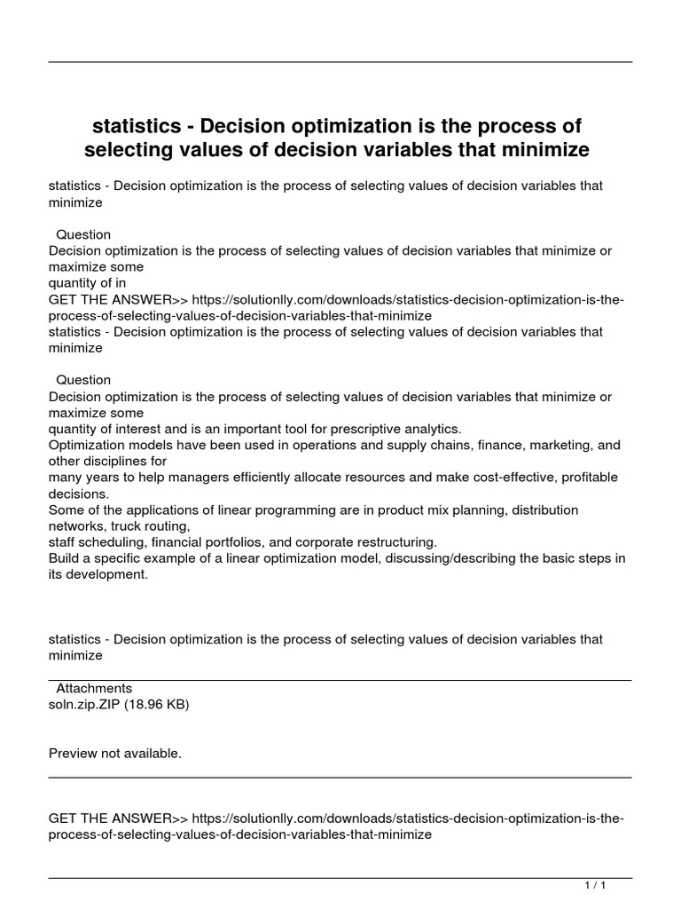 Statistics Decision Optimization Is The Process of Selecting Values of ...