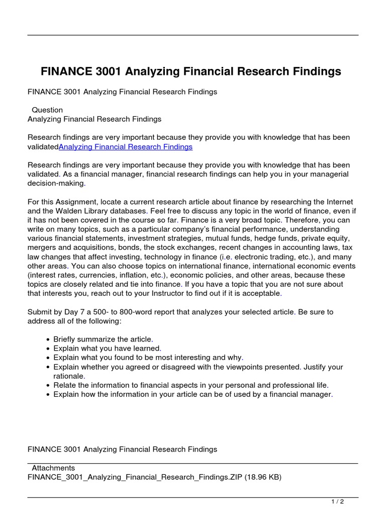 Finance 3001 Analyzing Financial Research Findings | PDF | Money ...