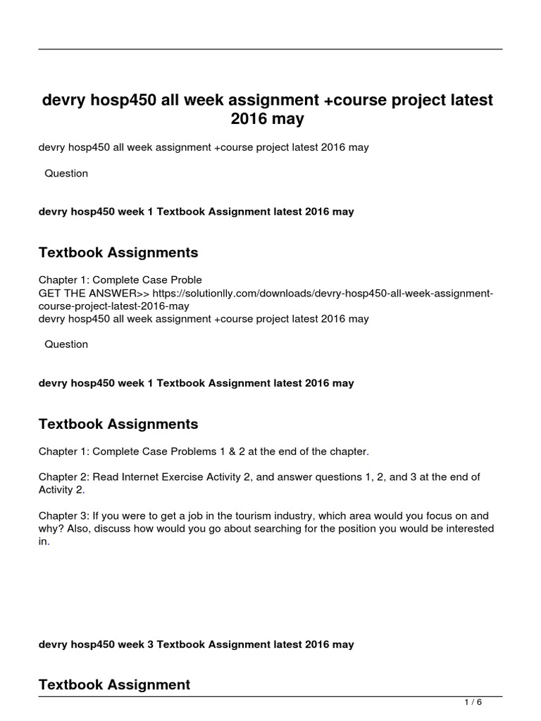 DeVry HOSP450 Course Project & Assignments | PDF | Textbook | Marketing