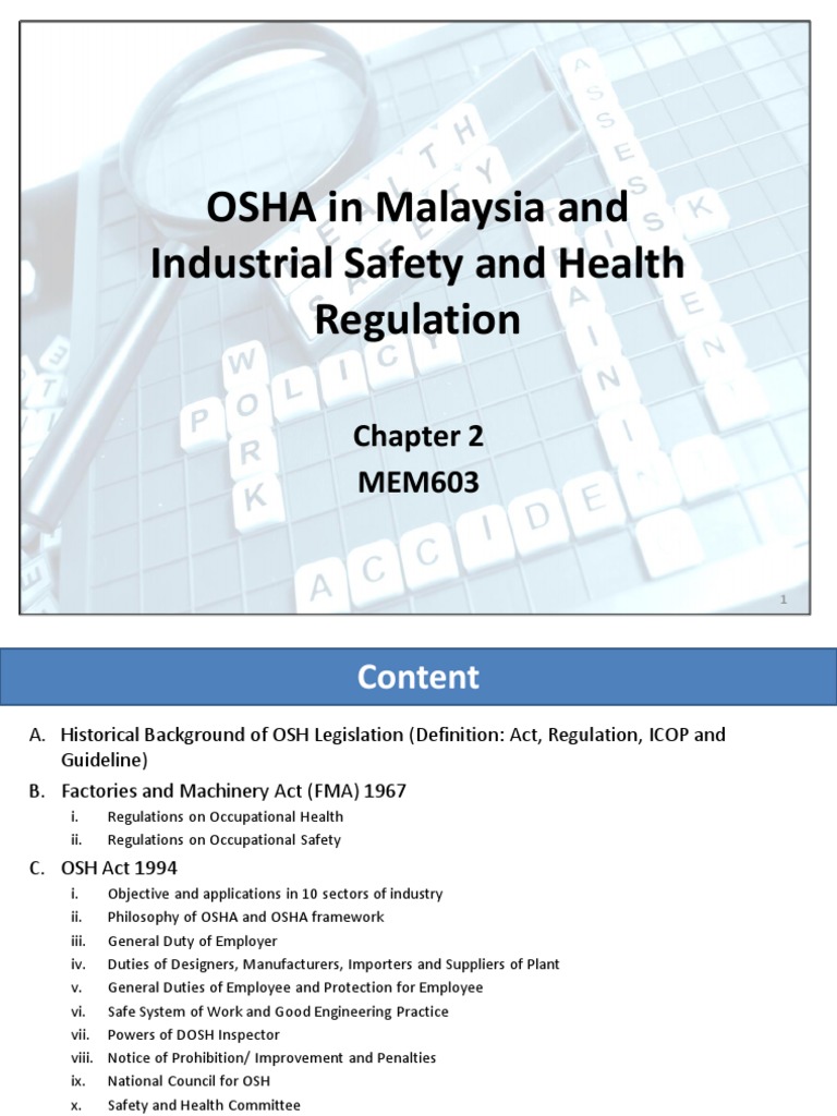OSH Legislation Overview in Malaysia | PDF | Occupational Safety And ...
