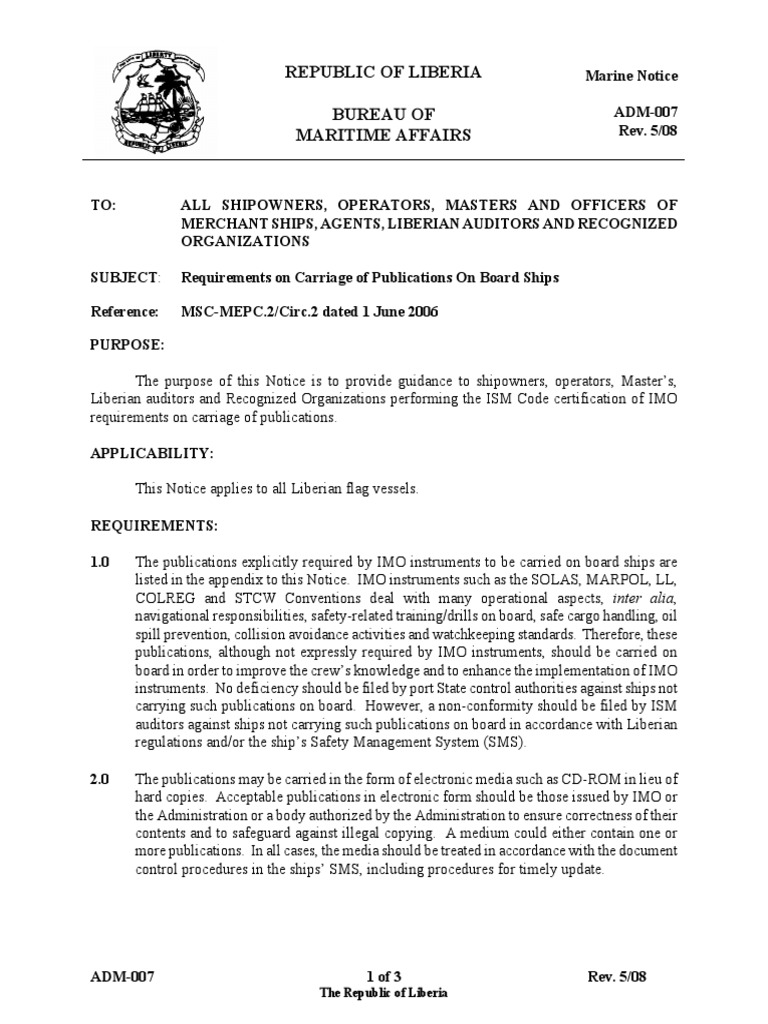 ADM 007 - Rev05 2008 PDF | PDF | Water Transport | Shipping