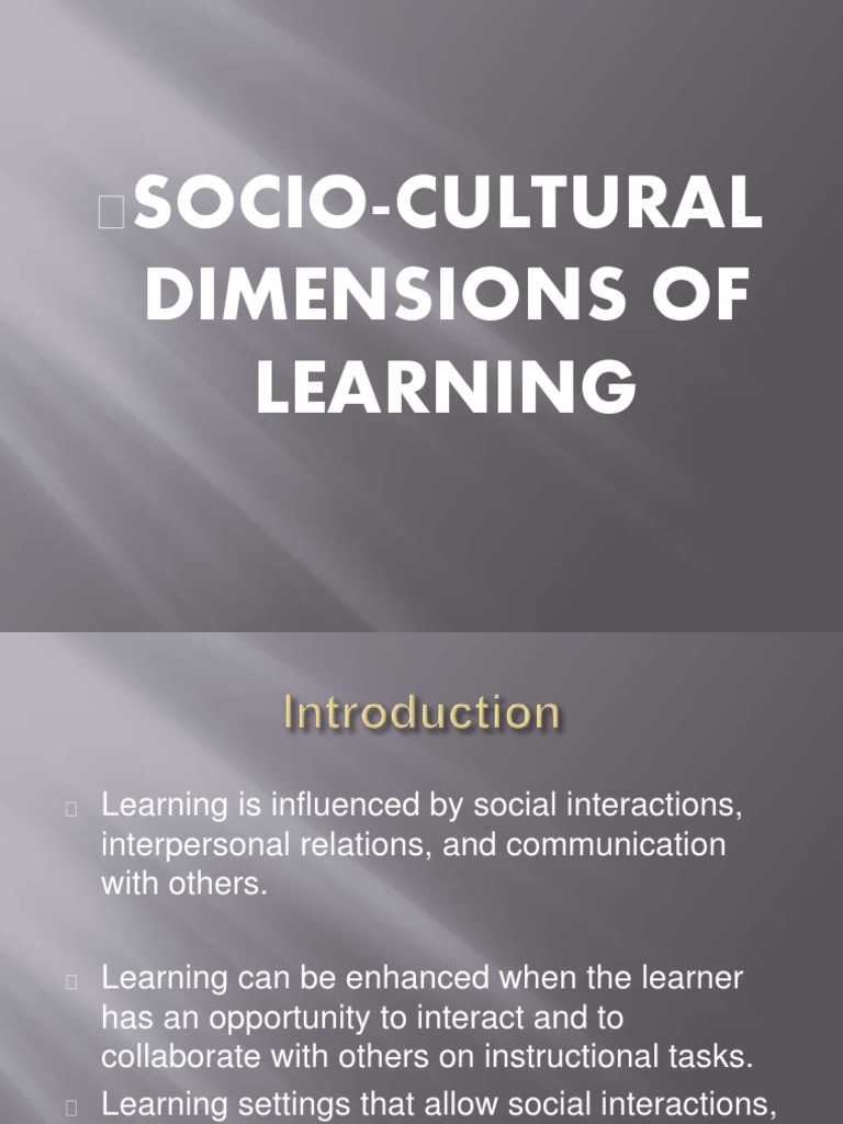 Socio-Cultural Learning Influences | PDF | Psychological Concepts ...