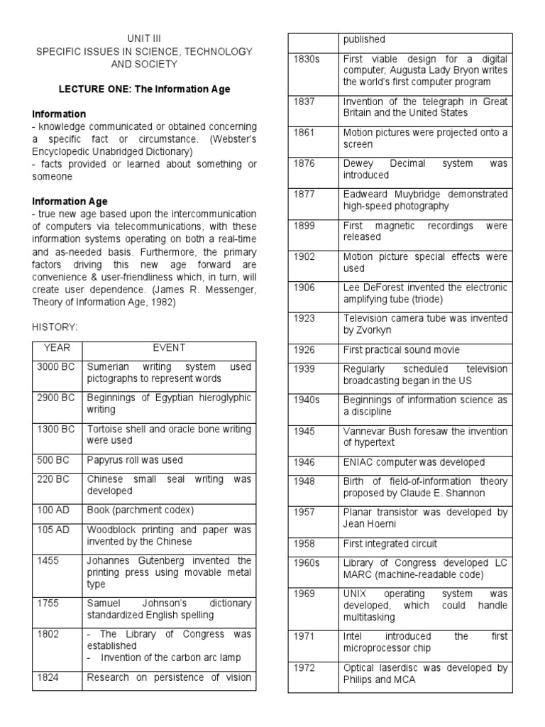 LECTURE ONE: The Information Age Information | PDF | Personal Computers ...