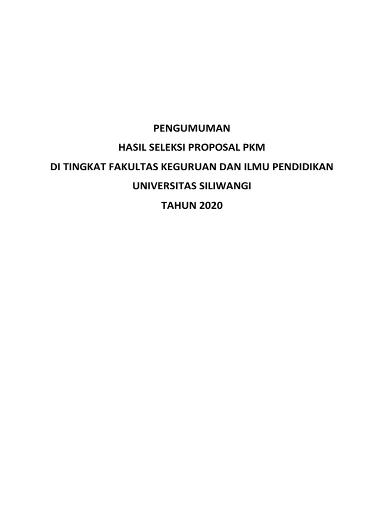 Pengumuman Hasil Seleksi Proposal PKM Tingkat Fkip | PDF