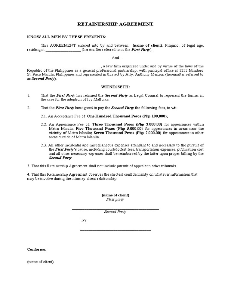 Retainer Agreement Draft | PDF
