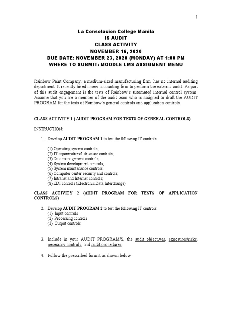 LCCM Class Activity Audit Program - Nov 16 2020-Student | PDF | Access ...