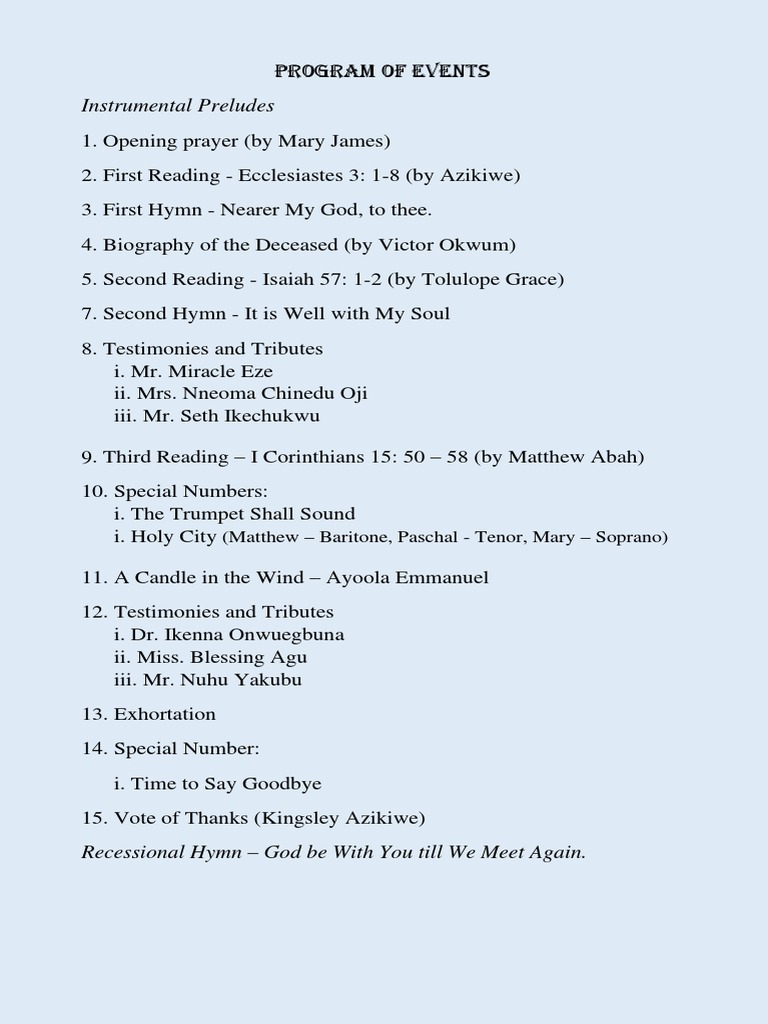 RCCG Service of Songs Program | PDF