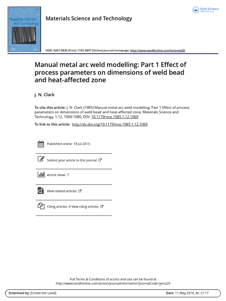 Manual Metal Arc Weld Modelling: Part 1 Effect of Process Parameters On ...