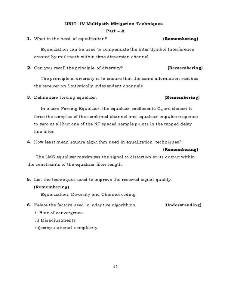 UNIT IV Part B (Questions With Answer) PDF Equalization (Audio) Filter (Signal Processing)