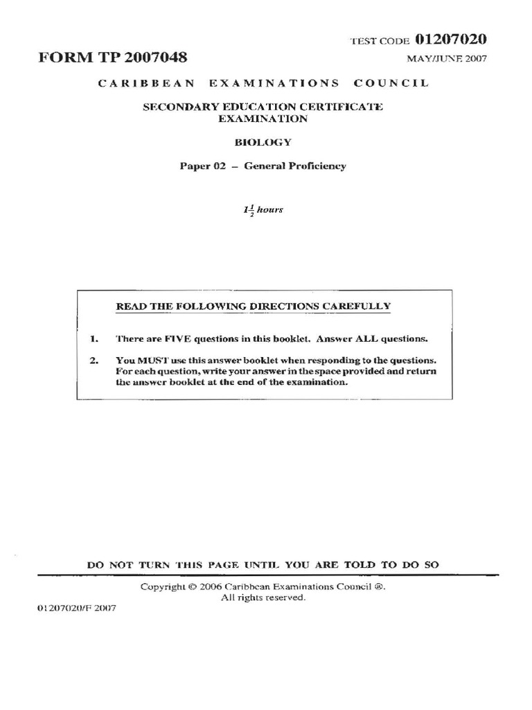 Csec Biology June 2007 P2 Pdf Pdf Eye Breast Milk