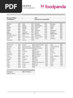 Restaurant Information Sheet Food Panda