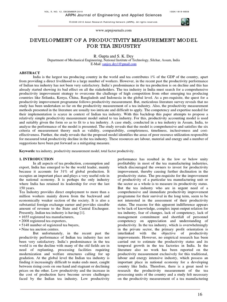 Productivity Model For Tea Industry PDF | PDF | Gross Domestic Product ...