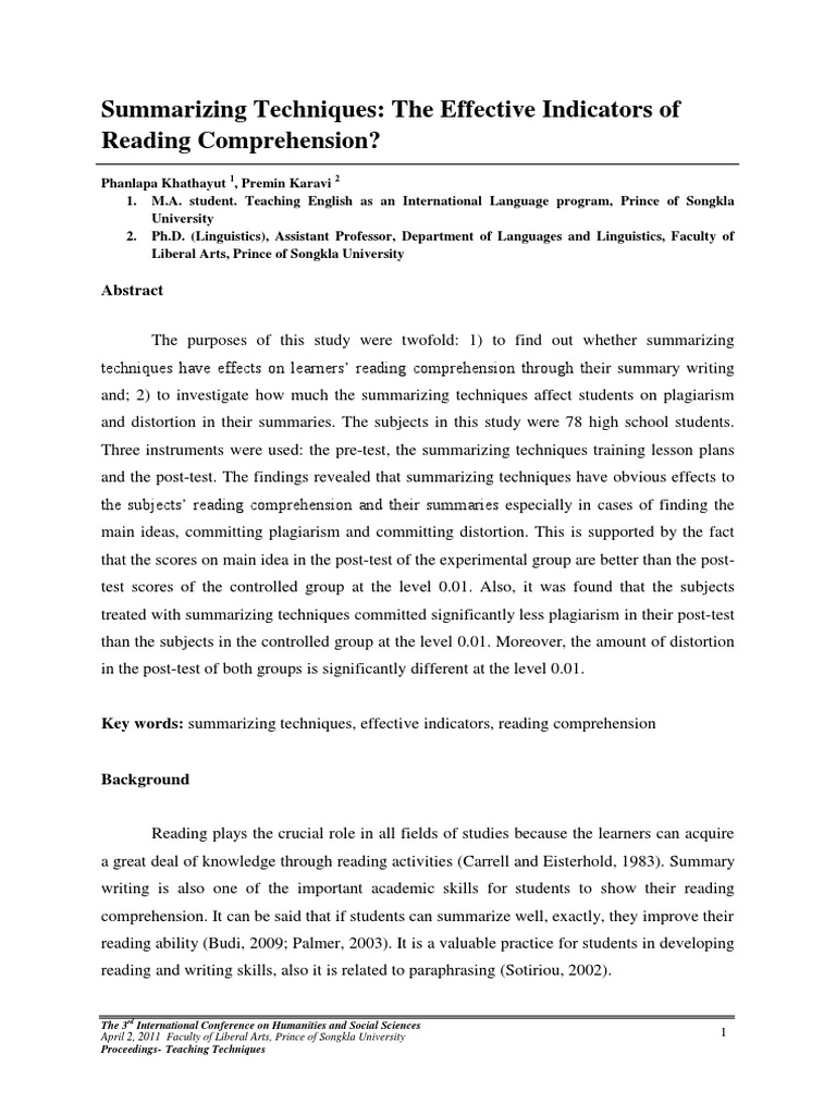 Summarizing Techniques Impact on Comprehension | PDF | Reading ...