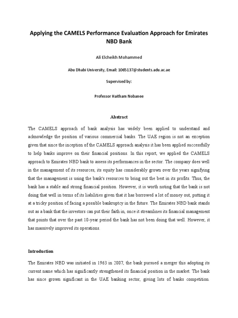 Applying The CAMELS Performance Evaluation Approach For Emirates NBD
