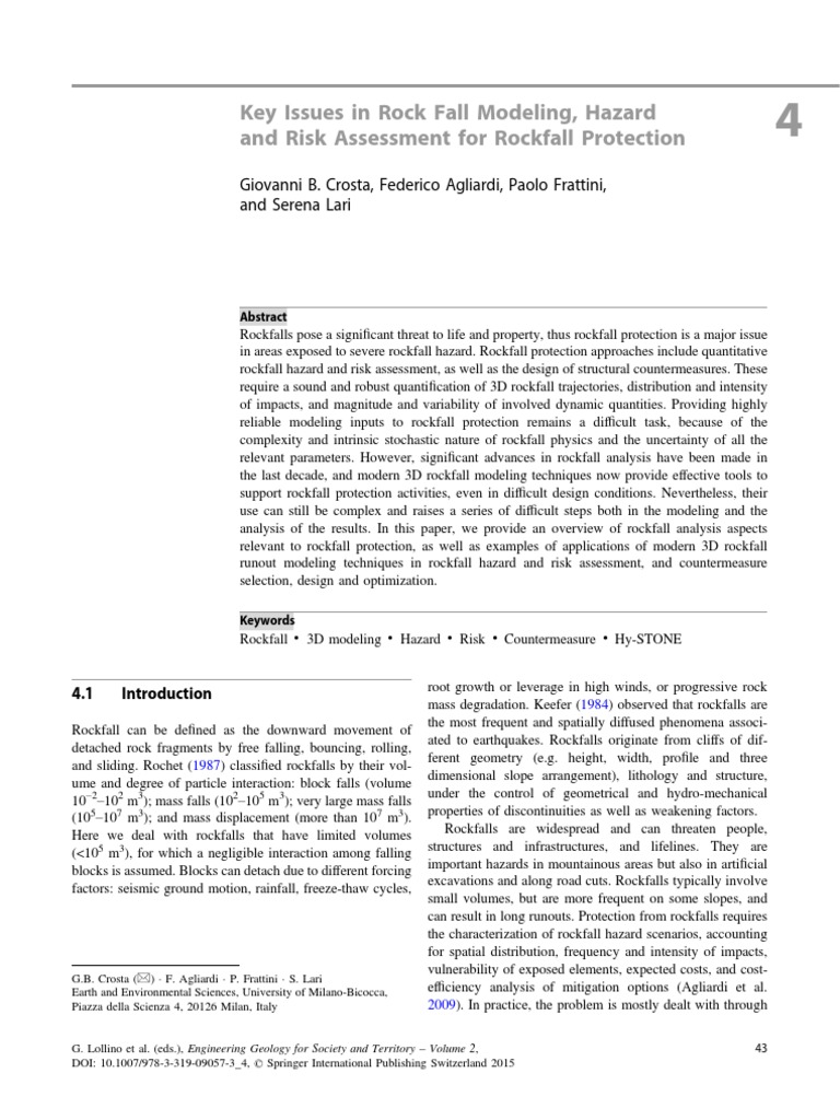 Key Issues in Rock Fall Modeling, Hazard and Risk Assessment For ...