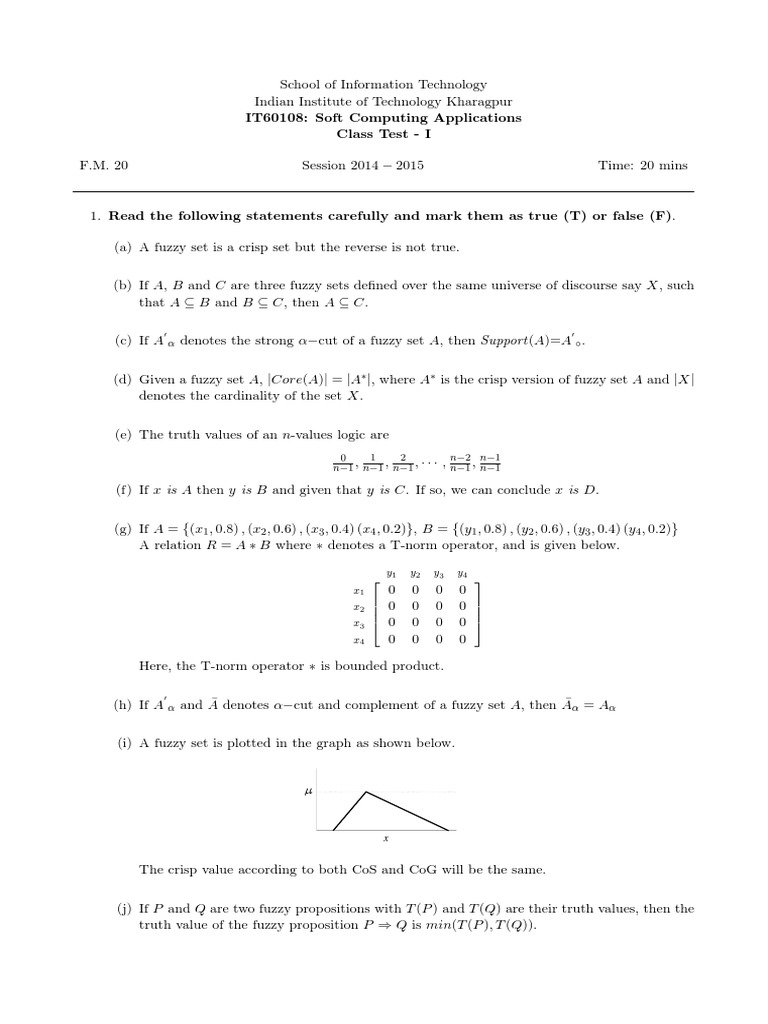 Class Test I Pdf Fuzzy Logic Forecasting