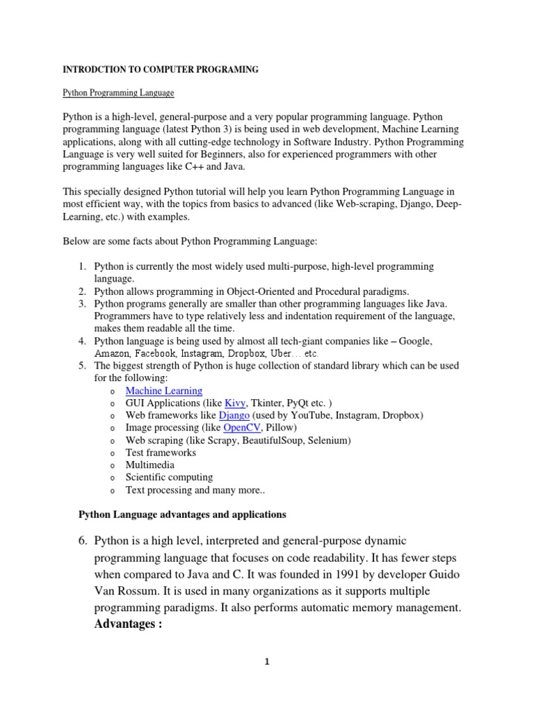 Key Advantages and Uses of Python | PDF | Python (Programming Language ...