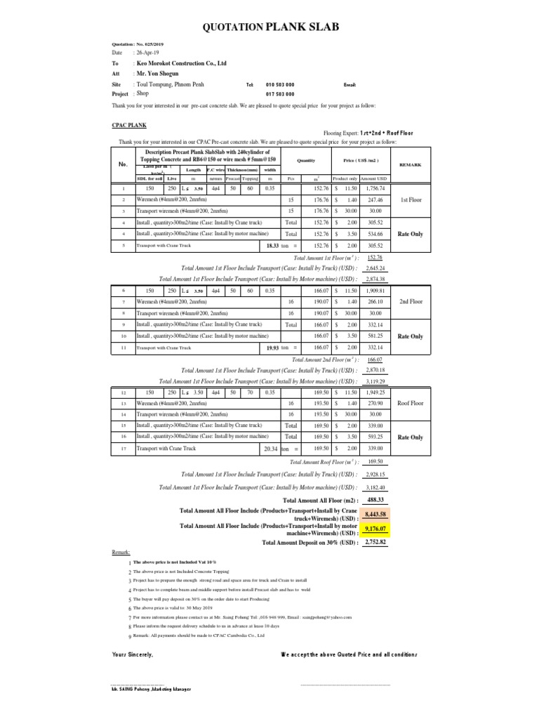Slab Quotation for Goody Project | PDF | Crane (Machine) | Economic Sectors