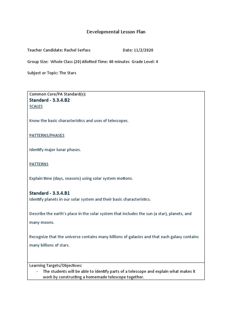 4th Grade Astronomy Lesson Plan | PDF | Stars | Astronomy