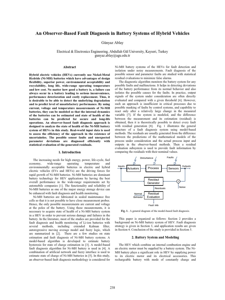 An ObserverBased Fault Diagnosis in Battery Systems of Hybrid Vehicles