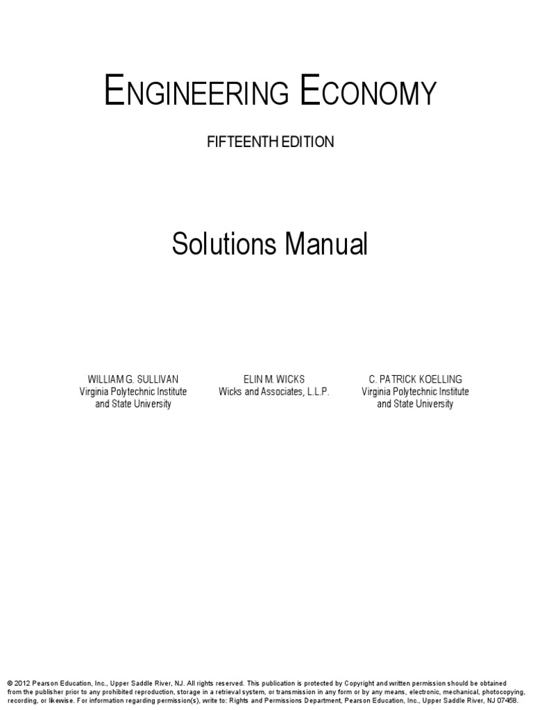 Engineering Economy by Sullivan Solution Manual (15th Edition) PDF | PDF | Finance &amp; Money ...