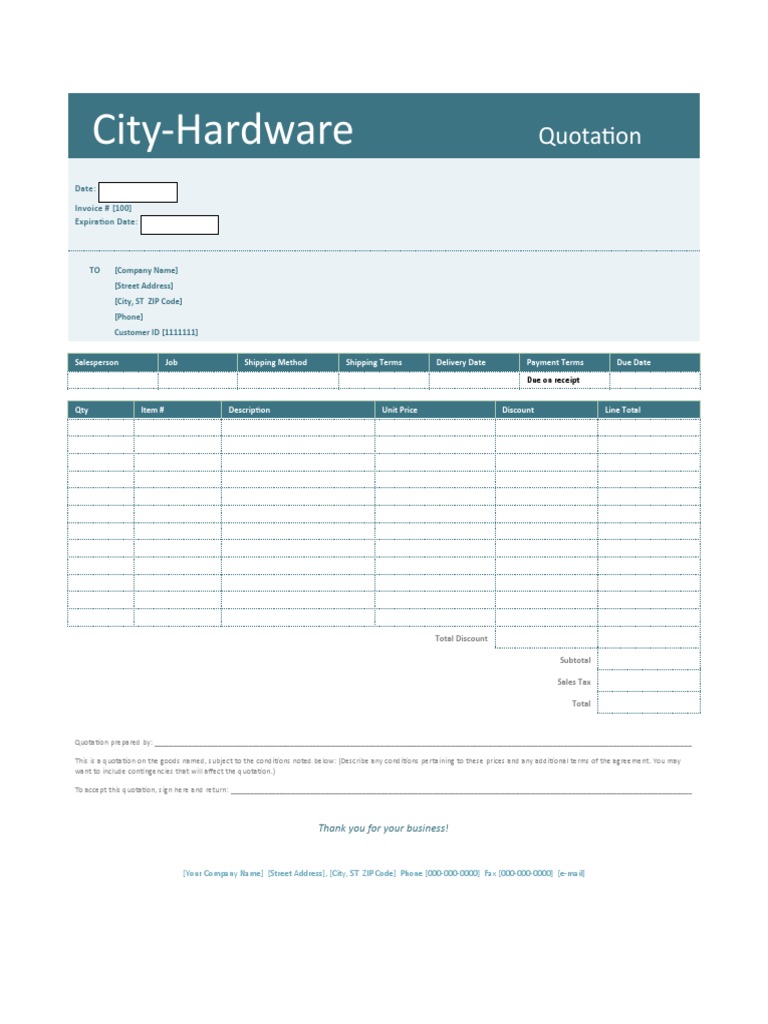 City Hardware Quotation Template | PDF | Finance & Money Management