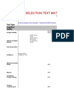Selection Test Matrix: Test Type Cognitive Ability