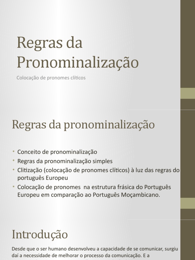 Pronominalizacao Regras PDF, PDF, Pronome