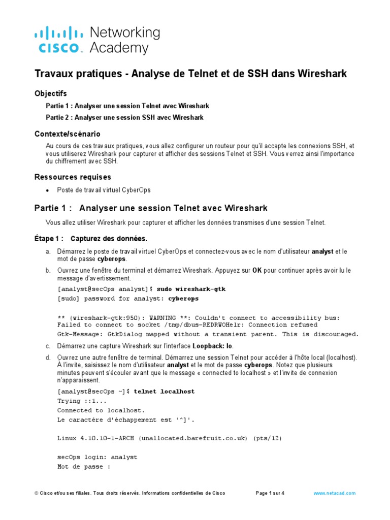 Analyse de Telnet et SSH avec Wireshark | PDF | Protocole de contrôle ...