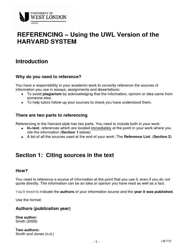 UWL Harvard Referencing Guide | PDF | Books | Comma