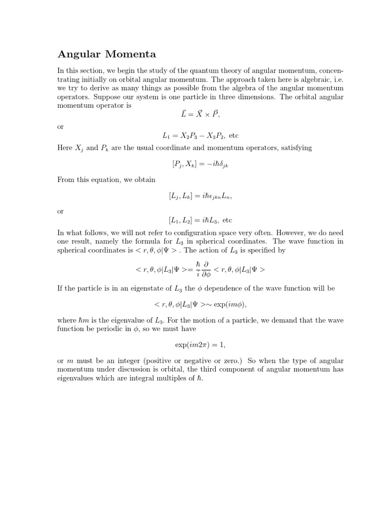 Quantum Theory of Angular Momentum | PDF | Rotation Around A Fixed Axis ...