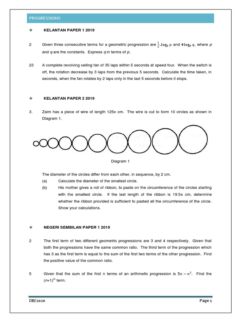 Add Math Progressions Exam Questions | PDF | Circle | Volume