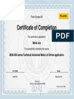 Fluke Europe BV Certificate of Completion for MDA-500 Technical Motors Course