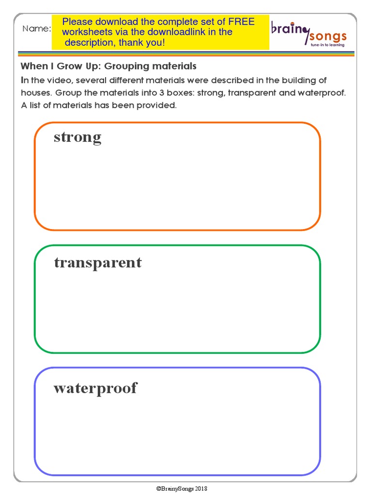 Grouping Building Materials Worksheet | PDF
